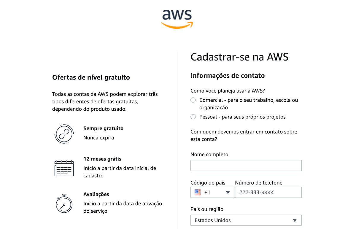 Criando uma conta Amazon AWS, passo 4