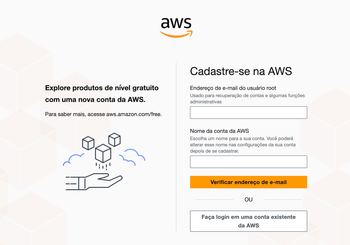 Criando uma conta Amazon AWS, passo 2