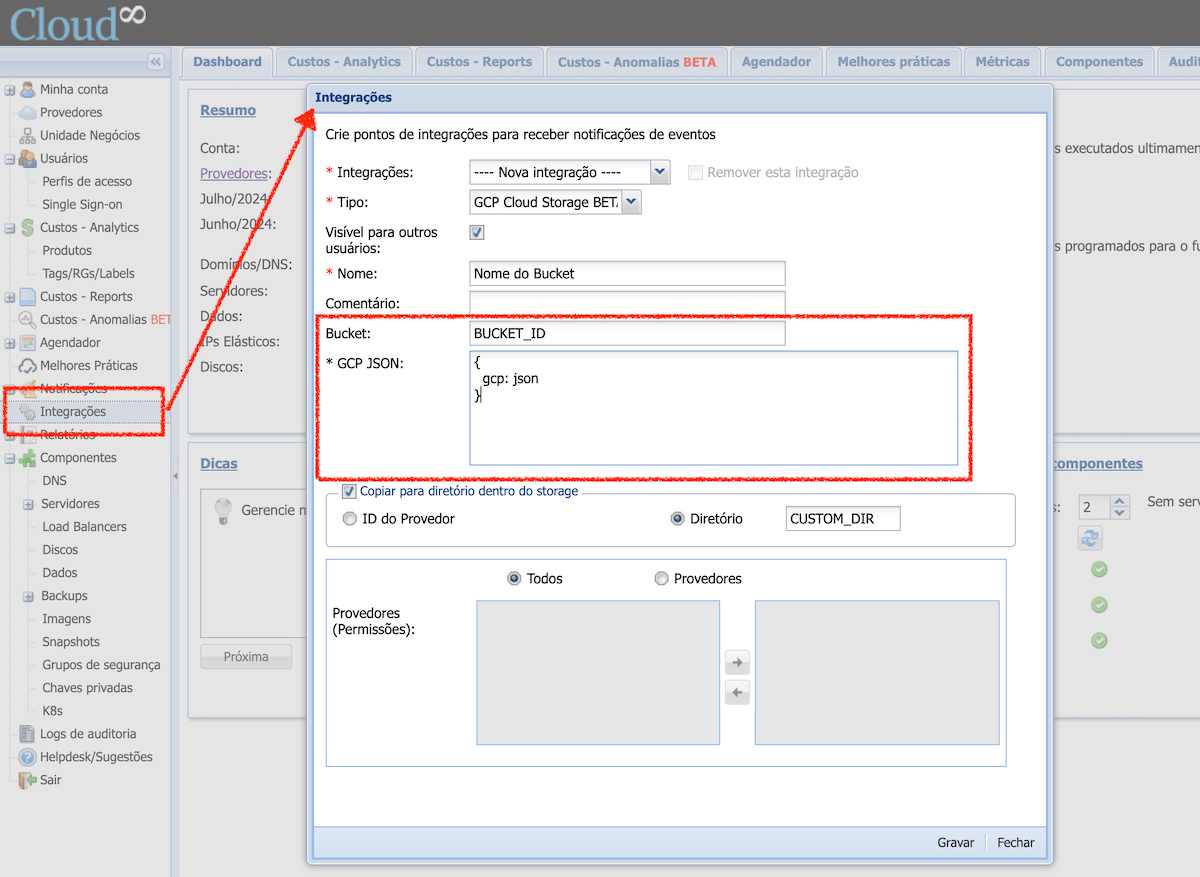 Cloud8 integração com Storage GCP