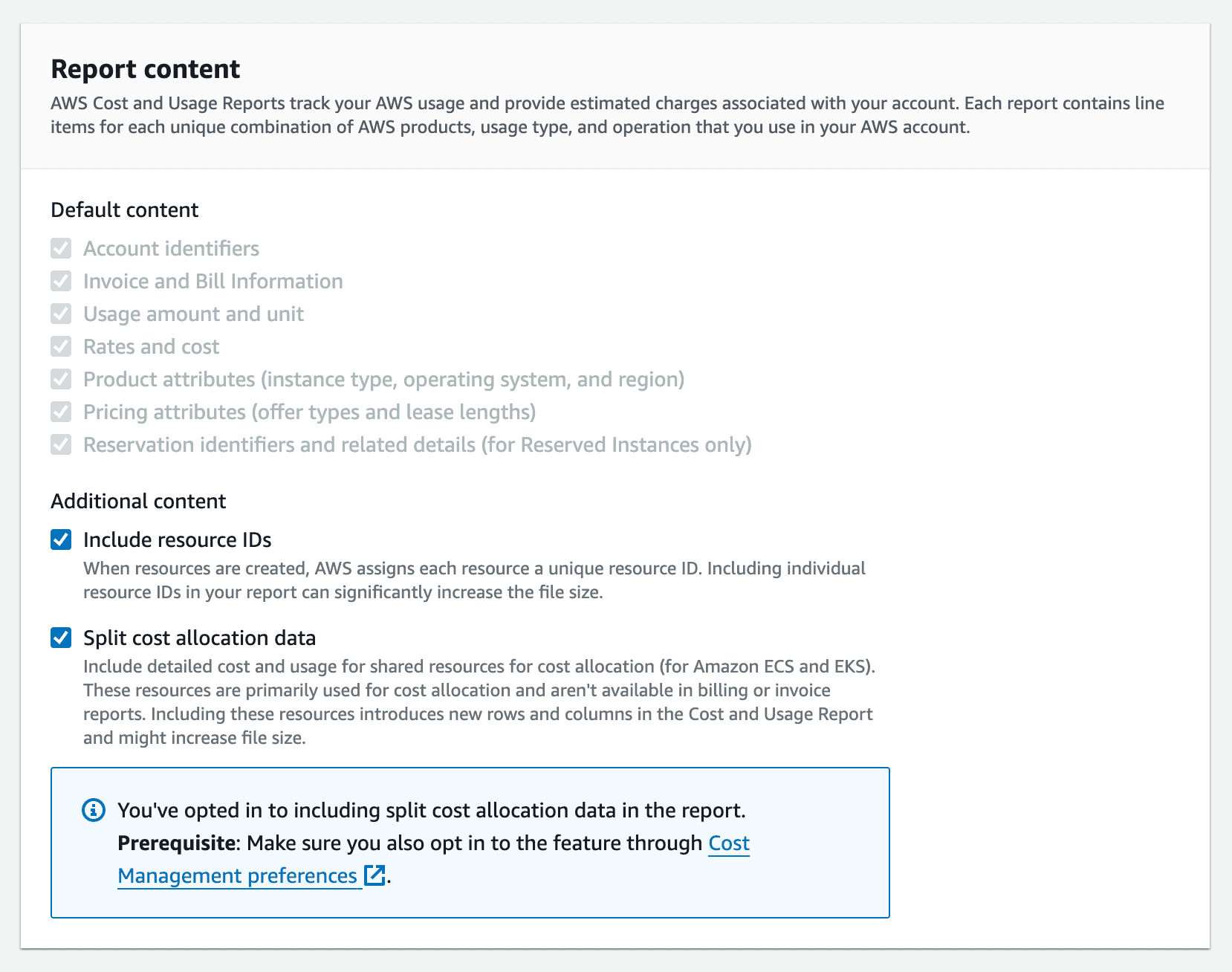 tela de edição de Cost and Usage Reports no painel da AWS