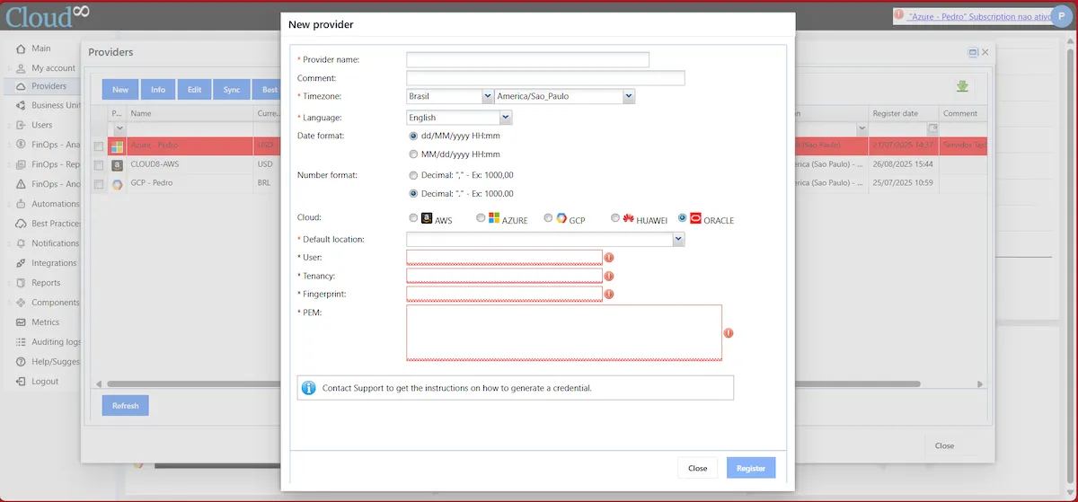 Integrando OCI com Cloud8 Integrando OCI com Cloud8