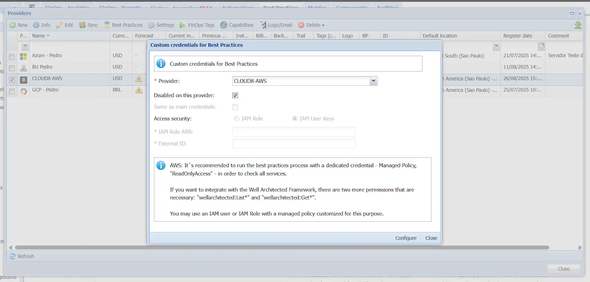 Conectando provedores da Azure Enterprise Agreement ao Cloud8