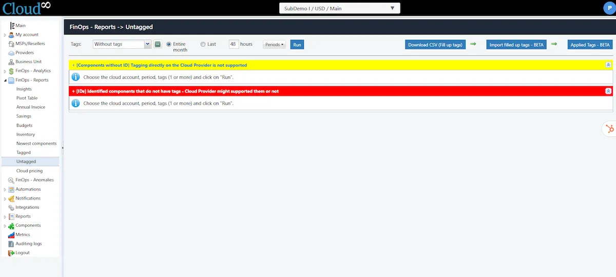 FinOps Reports: Tagged / Untagged