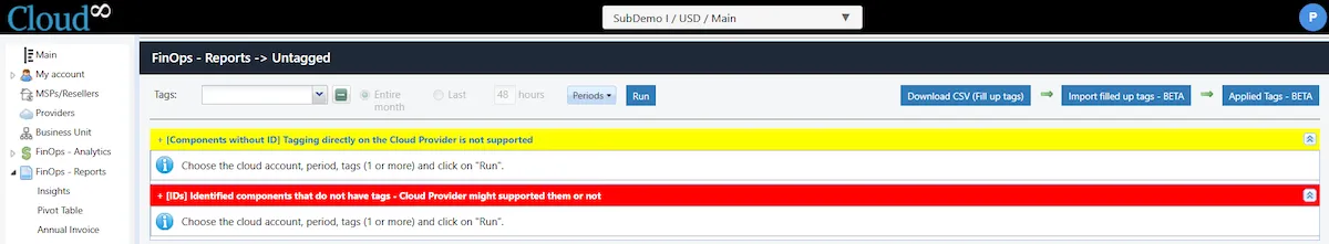 FinOps Reports: Tagged / Untagged