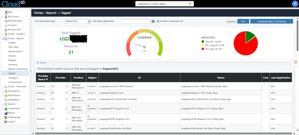 FinOps Reports: Tagged / Untagged