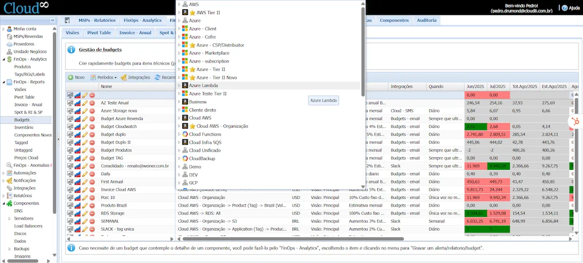 Configurando Budgets no Cloud8