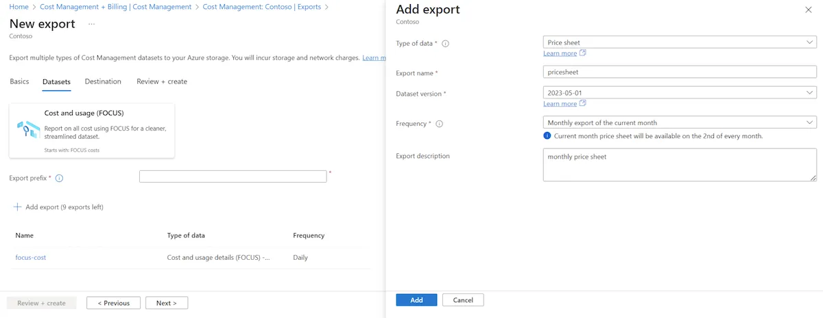 Cost Management Exports