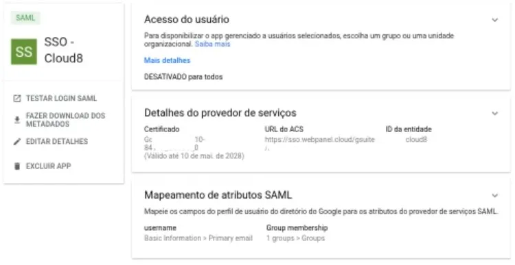 Configurando SSO e SAML da GCP