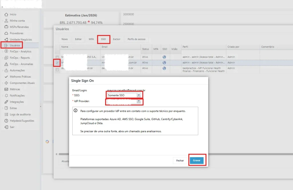 Configurando SSO e SAML da GCP